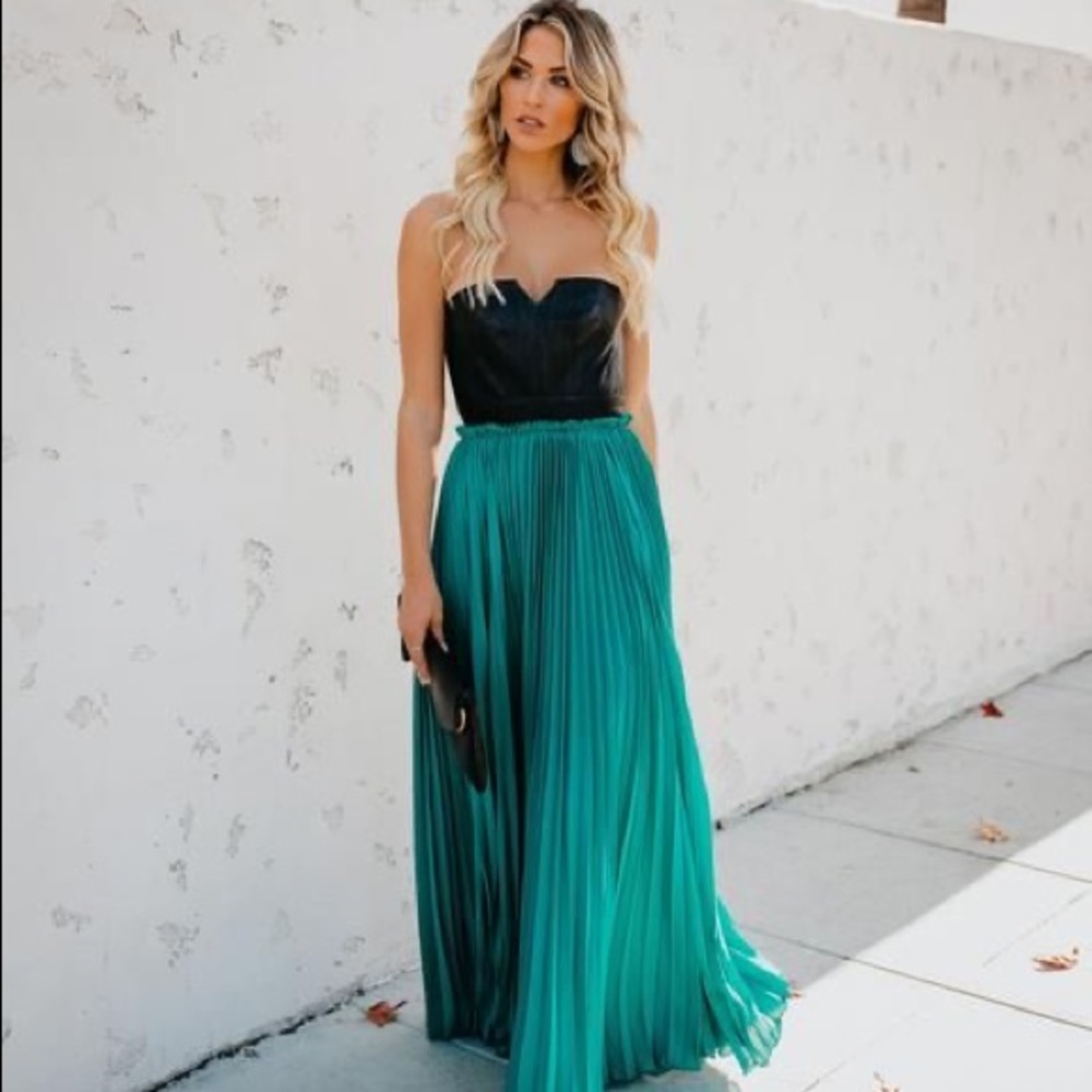 💚Vici Faux Leather Teal Strapless Maxi Dress💚